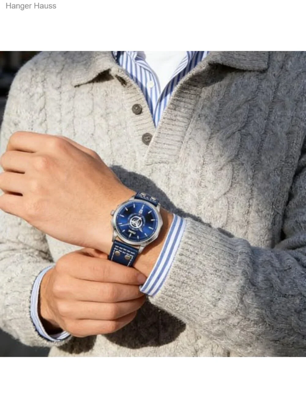 Men's 41mm Big Face Chronograph Watch Leather Strap 3ATM Waterproof Dress Watch